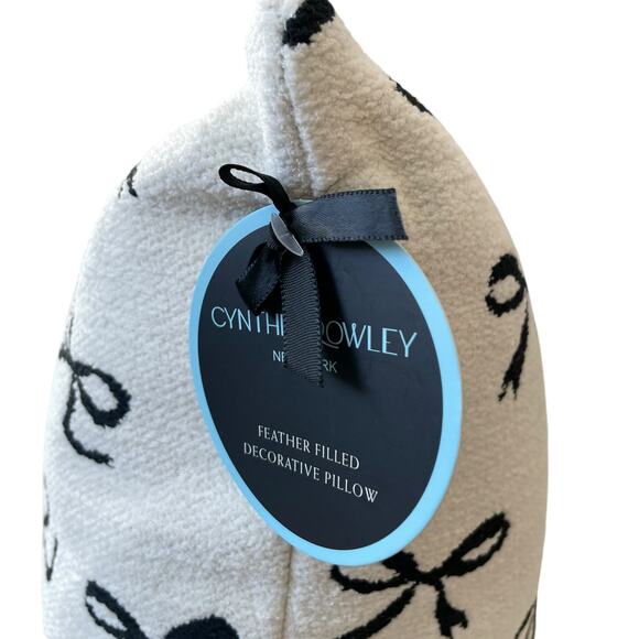 Cynthia Rowley BOW Feather Filled Pillow 20x20 Black & Cream NEW - Picture 8 of 12